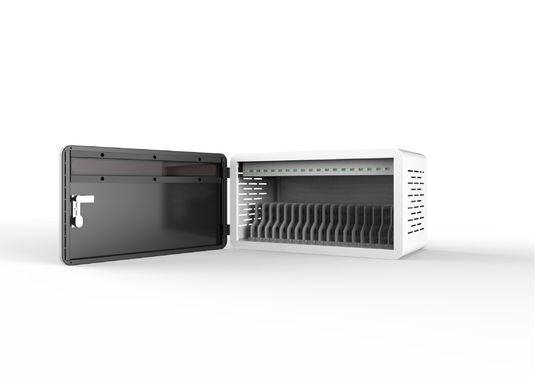 Desktop Type Mini Oplaadkast met ABS Engineering Plastic Verdelers en Acryl Indicator Licht voor 18 USB Oplaadpoorten